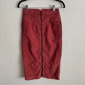 Free People We the Free Corduroy Zipper Front Skirt in Poppy Red